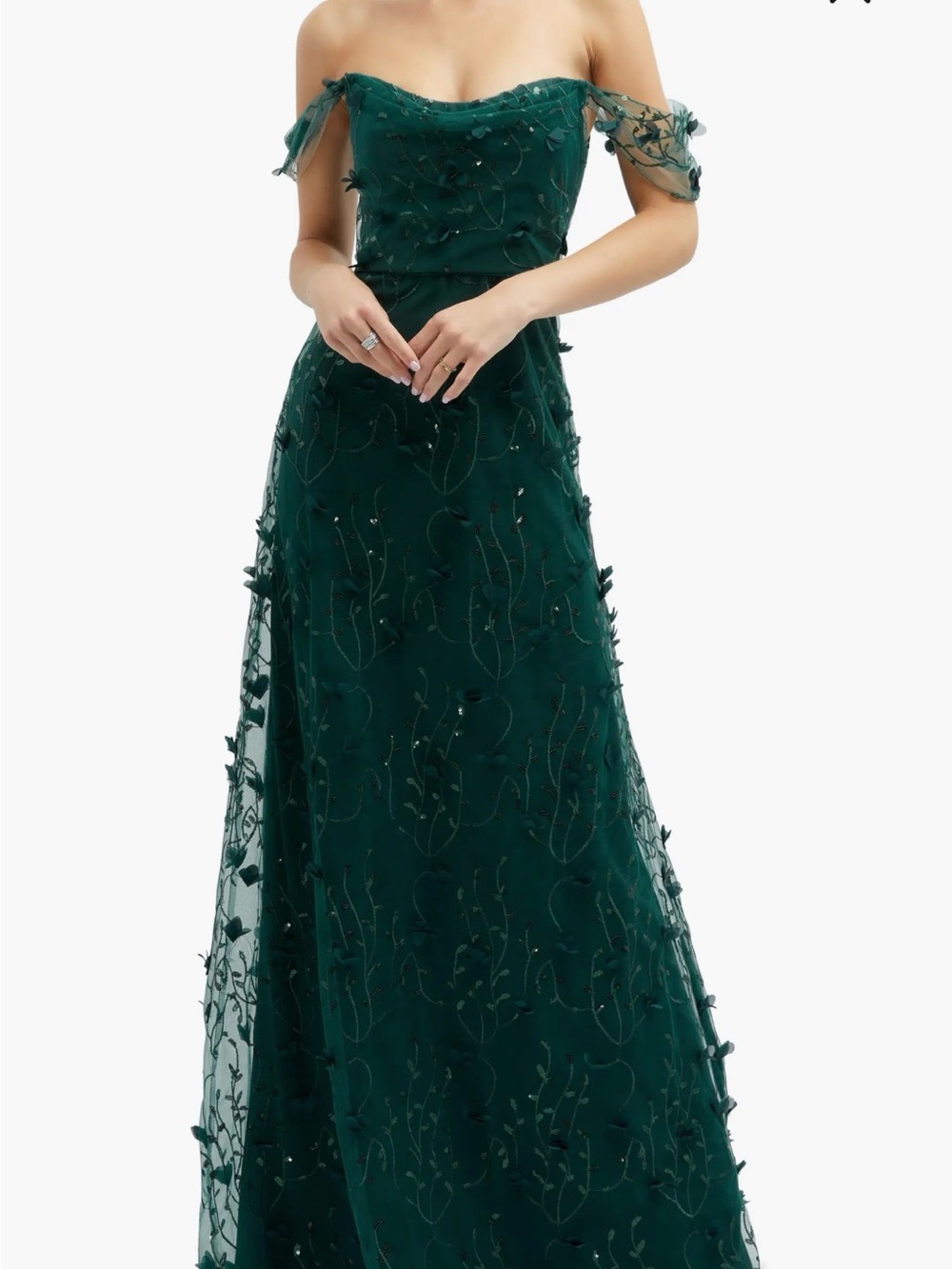Dessy Collection One-Shoulder Emerald Green Evening Gown - Picture 4 of 4